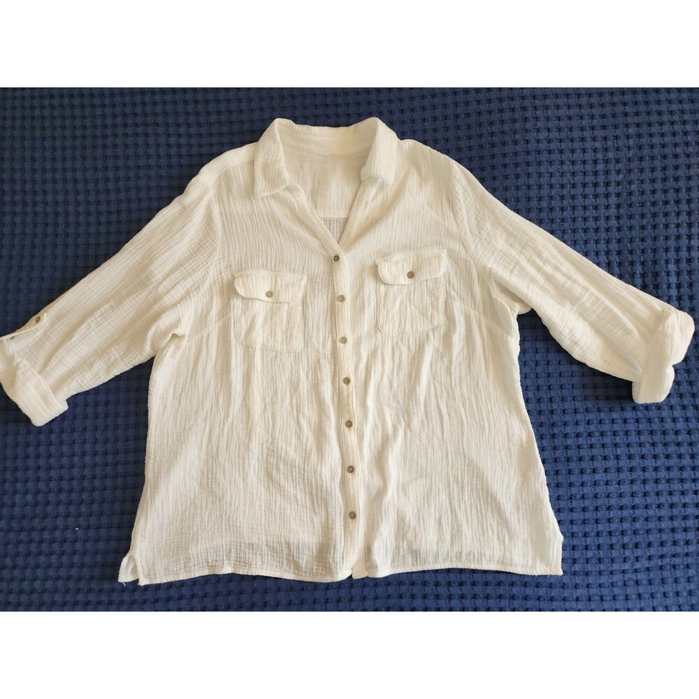 Shade & Shore Womens White Relaxed Gauze Button Down Shirt Beach Cover Up XL
